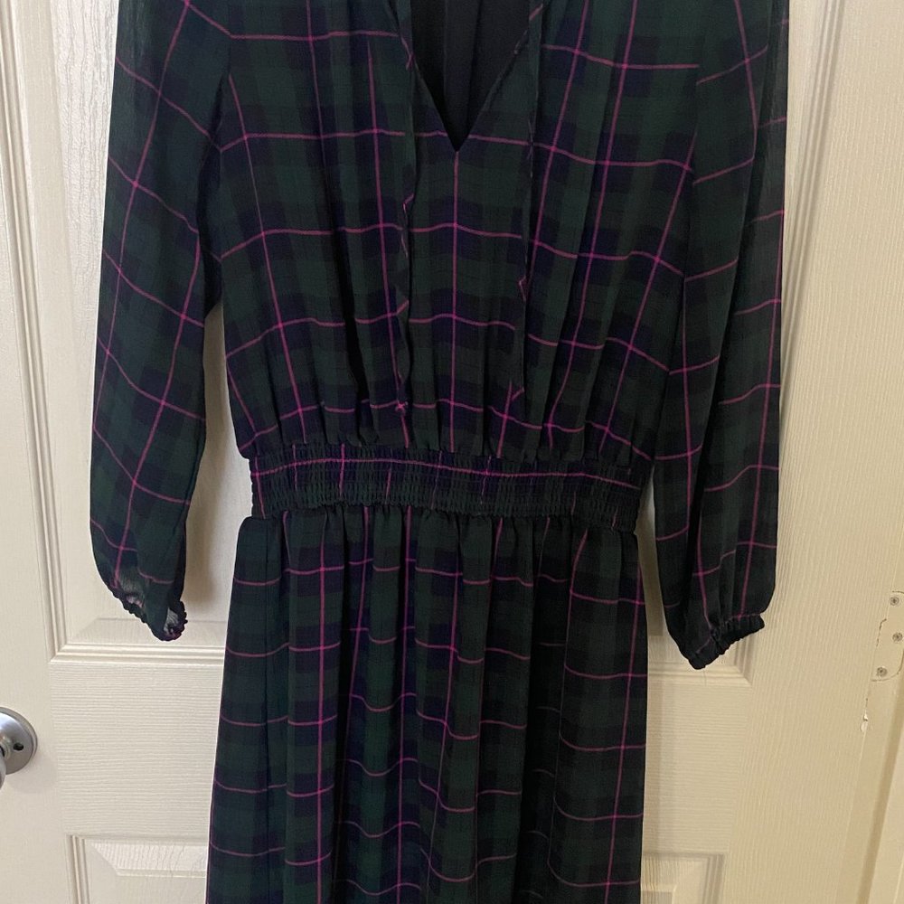 JCrew Tie Neck Green Check - Picture 3 of 5